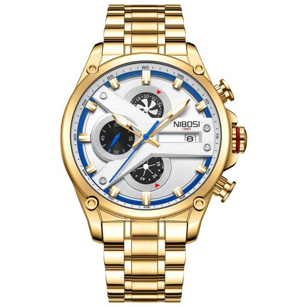 

wristwatches nibosi 2022 6-pin men unique chronograph quartz watch waterproof luminous stainless steel automatic date, Slivery;brown