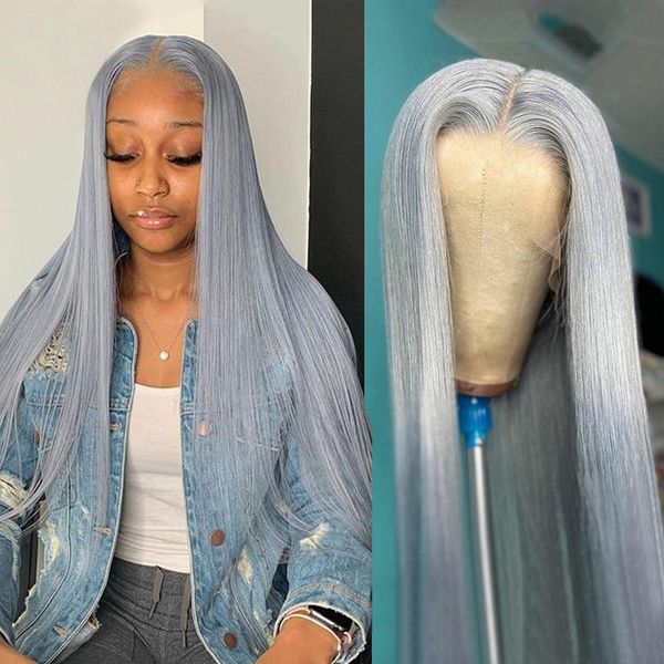 

lace wigs grey colored straight human hair for black women cosplay transparent part brazilian remy, Black;brown