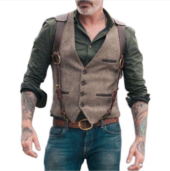 

men's vests wool tweed men suit victorian steampunk cosplay mens waistcoat with suede gentleman groomman wedding slim fit j3302, Black;white