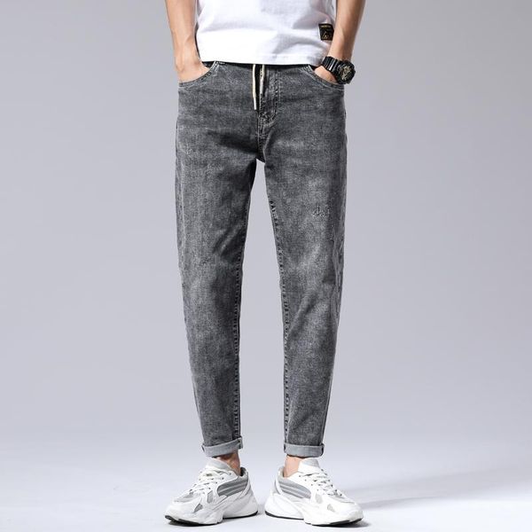 

men's jeans ankle streetwear casual fashion denim trousers male harsh tannins vintage blue grey pants large size 40 42 44 46 48