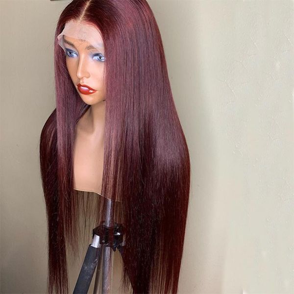

synthetic wigs wine red colored silky straight lace front wig for black women with baby hair natural hairline cosplay