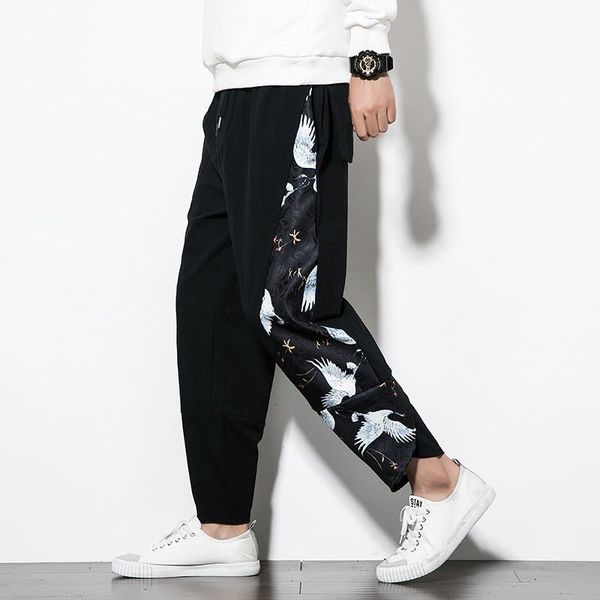 

men's pants streetwear men harem japanese style casual cotton linen trouser man jogger chinese baggy plus size 5xl, Black