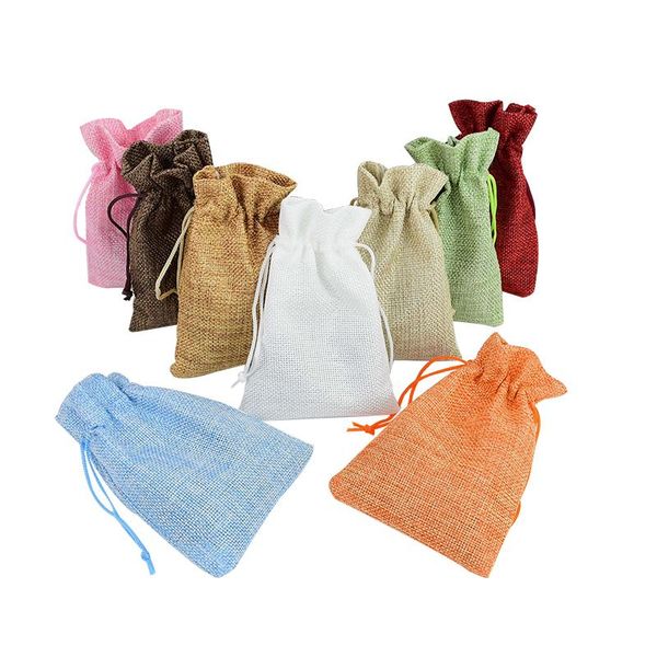 

5pcs/lot fashion jute drawstring burlap bags mix color packages for packaging gift wedding party christmas candy bags