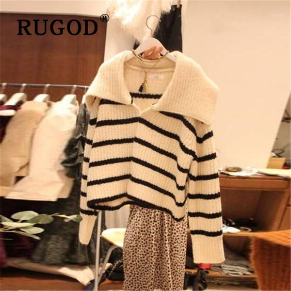 

rugod navy collar stripe cropped sweater knitted pullover winter for women elegant korean style knitwear fashion 20191, White;black