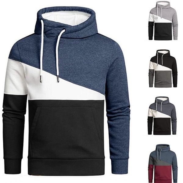 

men's hoodies & sweatshirts winter autumn outdoor leisure sweatshirt fashion color blocking turtleneck hooded top, Black