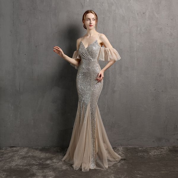 

2022 pink off shoulder party dress women strap sequin evening dress long prom dresses, Black;red