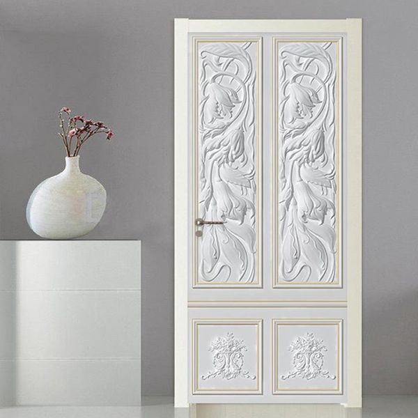 

pvc self-adhesive waterproof door sticker european style relief gypsum carving wallpaper living room bedroom home design sticker
