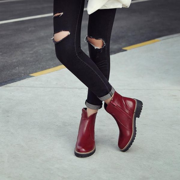 

boots plus size women shoes ankle for ladies woman winter solid color round head sleeve, Black