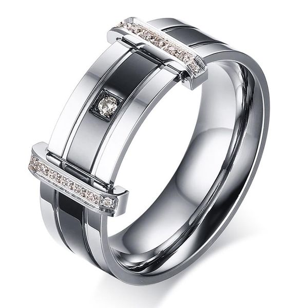 

wedding rings stainless steel ring for men cubic zirconia mens exclusive male engagement jewelry 8mm, Slivery;golden