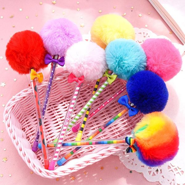 

gel pens kawaii fluffy hair ball pen signature cute plush neutral school office stationery supplies promotional gift