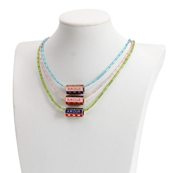 

pendant necklaces wish card enamel necklace for women fashion personality jewelry party gift multicolor bamboo beads chain women's chok, Silver