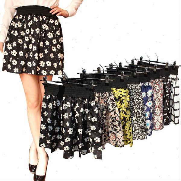 

fashion 1 pc women summer skirt  vintage mini chiffon print pleated high waist skirts short skirt, Black