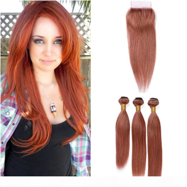 

copper red hair bundles and closure peruvian straight #33 dark auburn weaves human hair extensions with reddish brown lace closure 4x4, Black;brown
