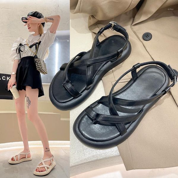 

sandals 2021 summer fashion simple women's flat casual roman shoes1, Black