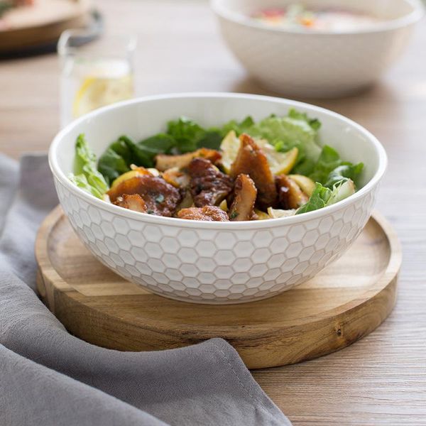 

bowls european style rice white embossed ceramic bowl household instant noodle soup simple student large vegetable