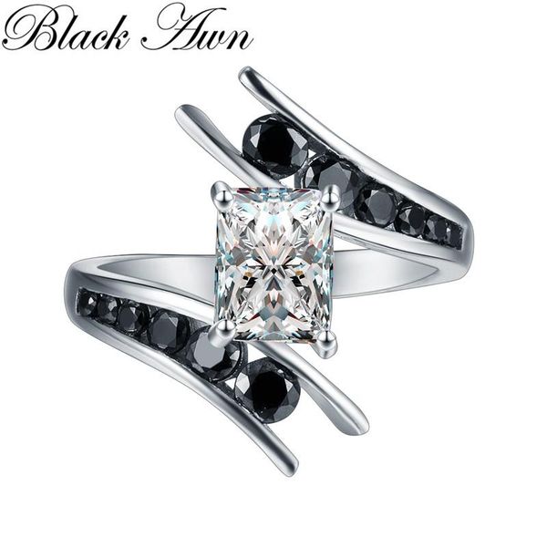 

cluster rings fine jewelry 5.1 gram 100% genuine 925 sterling silver row black stone engagement for women bague c299, Golden;silver
