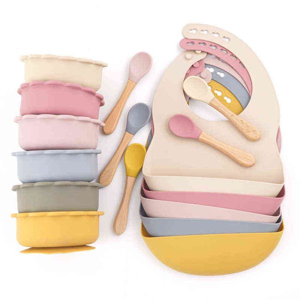 

customized for children dining appliance waterproof baby bibs solid food suction bowl feeding spoons set baby stuff g1210