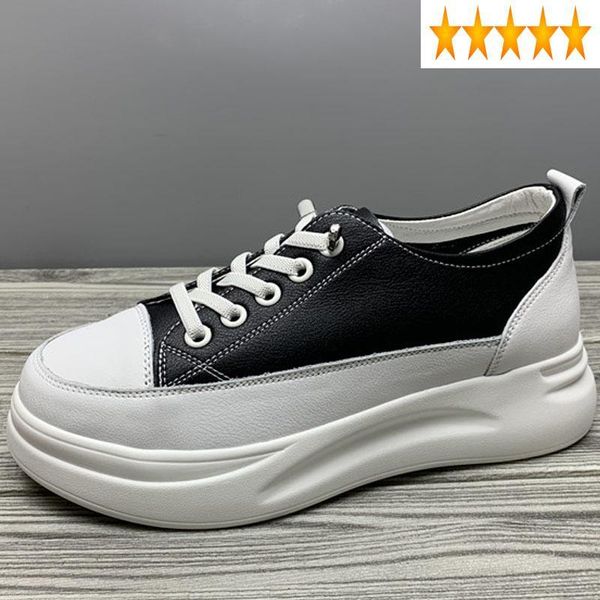

lace women casual leather up thick platform sneakers wedges pumps female round toe leisure outside joggers trainers shoes, Black