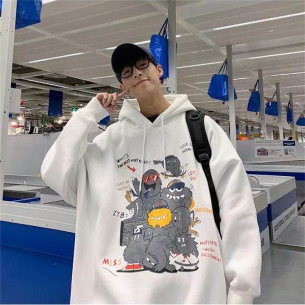 

men's hoodies & sweatshirts 2021 korean version of the cartoon sweatshirt autumn and winter hooded trend loose teenage coat, Black