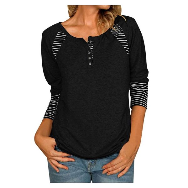 

women's blouses & shirts stripe splicing blouse women oversized casual loose autumn long sleeve o-neck button pullover shirt tee, White