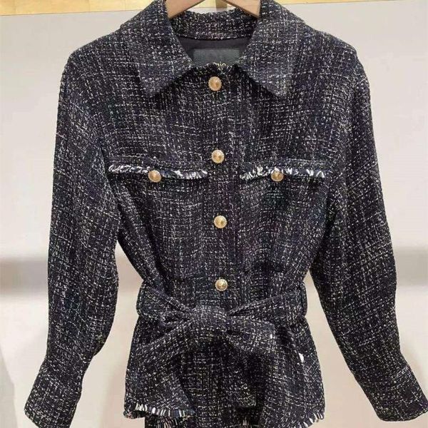 

women's jackets gray winter jacket tweed stitching fringed edge french brand casual office ladies warm long-sleeved, Black;brown