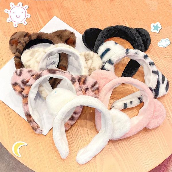 

hair accessories wash face holder hairbands soft cute cat ears plush leopard headband women girls turban fashion headwear