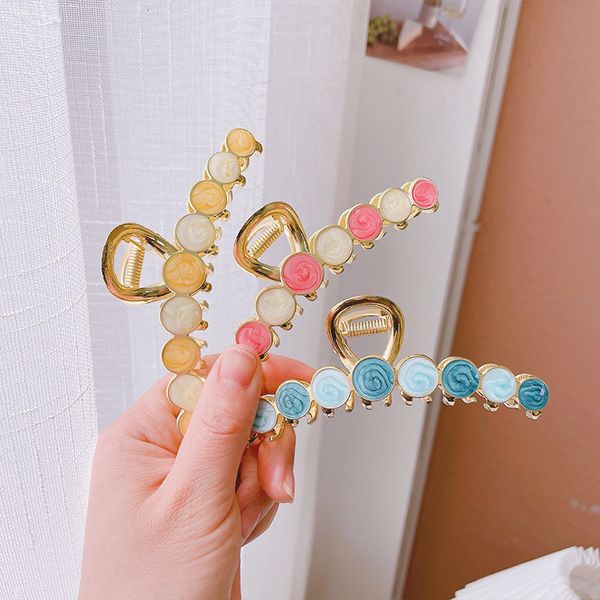 

barrettes hairpin net red oil painting feeling grip temperament clip back of head curl headdress korean simple shark girl, Golden;silver