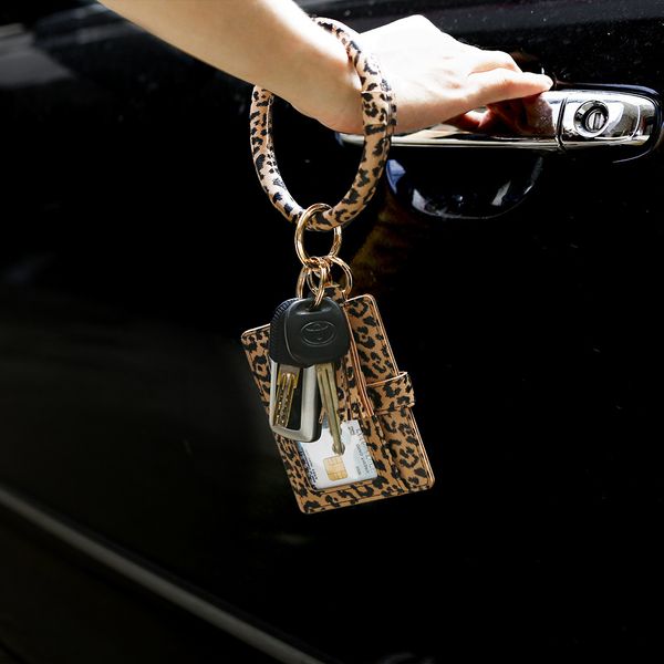 

explosive wrist ring pu leather card case key chain coin purse bracelet bracelet bracelet keychain, Silver