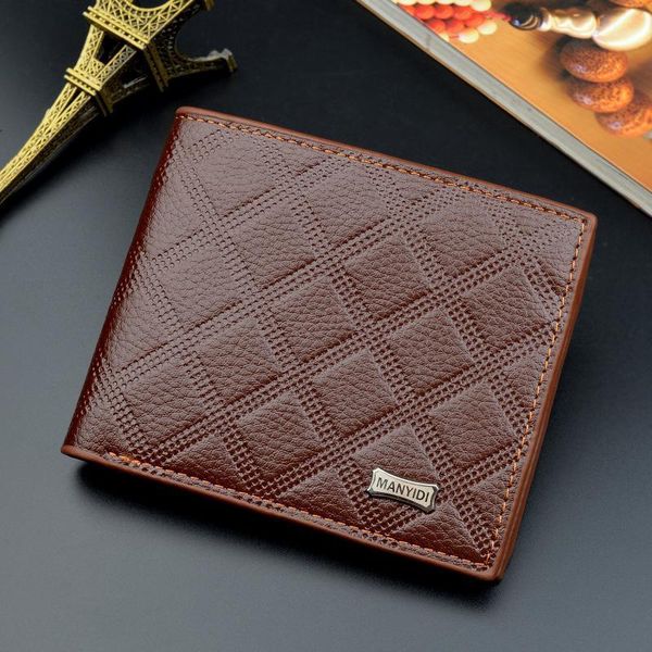 

wallets style men short men's casual wallet multifunctional coin purse three fold embossed money bag card holder.1, Red;black