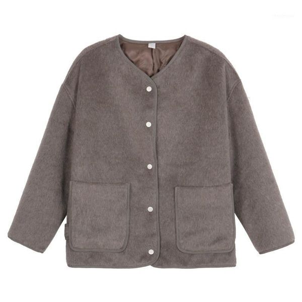 

autumn and winter fashion cardigan short jacket pure color woolen female korean casual loose all match c524 women's wool & blends, Black