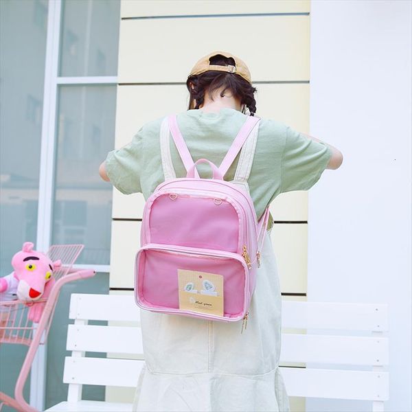 

double shoulder cute korean fashion backpack transparent simple jelly ita bag jk cosplay bookbag