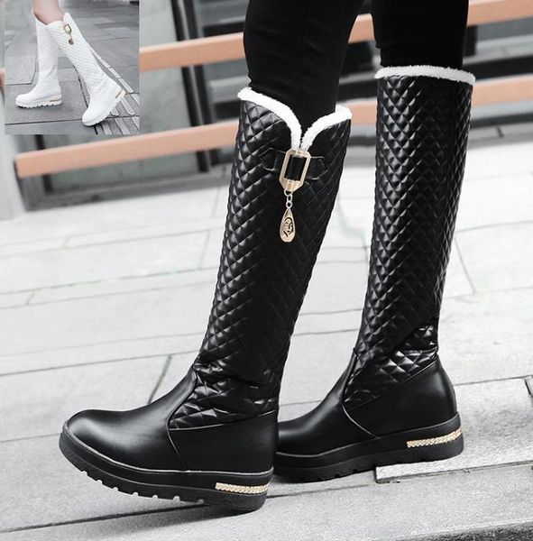 

womens tall knee high boots luxury designer boots white black grid design platform wedge shoes size 34 to 42 43