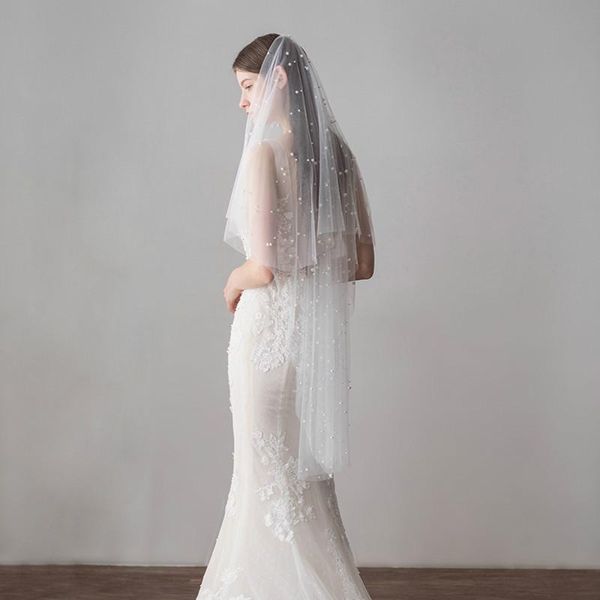 

bridal veils ivory veil with comb fingertip pearl wedding veu de noi v604, Black