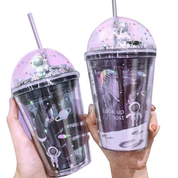 

cups & saucers 2021 arrival double layer straw cup creative space wandering theme heat insulated plastic water