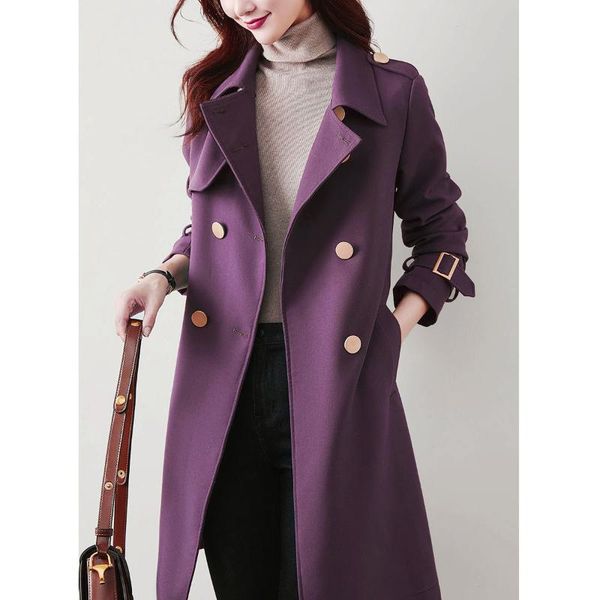 

women's trench coats long coat 2021 spring autumn windbreaker high-end fashion lady, Tan;black