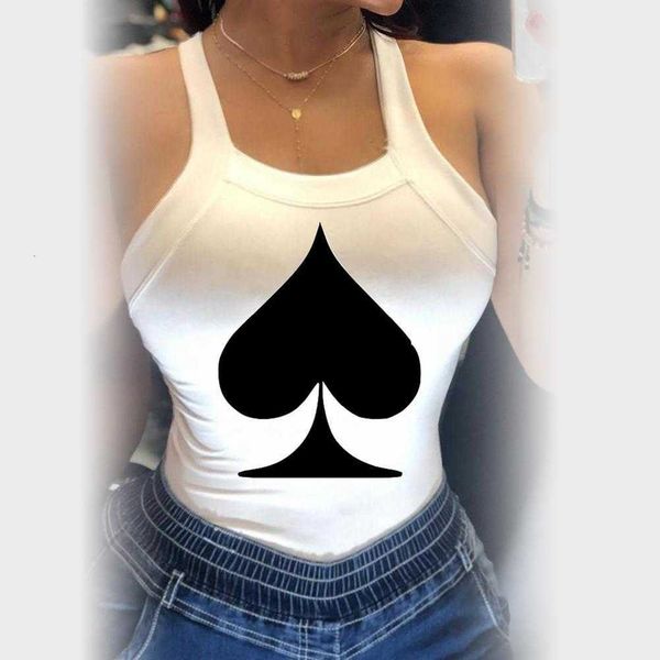 

summer poker spades q print women cami slim t shirt o neck sleeveless elegant back bowknot straps vest, White