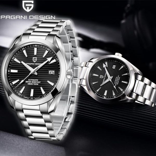 

wristwatches pagani design men mechanical business waterproof men's watches stainless steel automatic watch, Slivery;brown