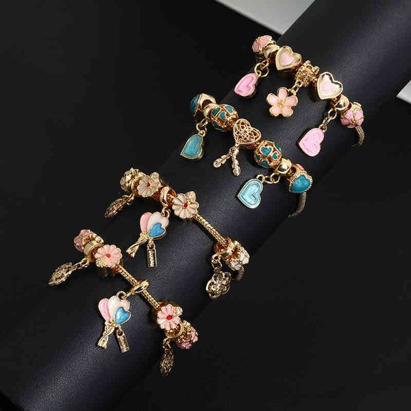 

hand catenary bohemian style hollowed out flower love beaded bracelet diy net red temperament panjia trinket, Golden;silver