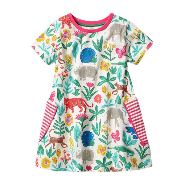 

toddler girls dress floral unicorn print pockes t-shirt cotton flower print dress short sleeve party baby girls 2-6 years 2021, Red;yellow