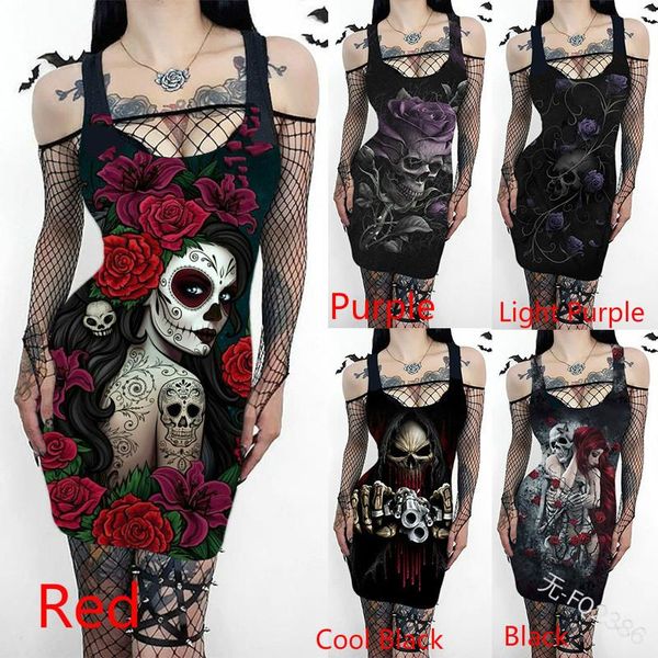 

casual dresses skull print midi dress women tank empire sleeveless plus size summer fashion sheath lugentolo, Black;gray