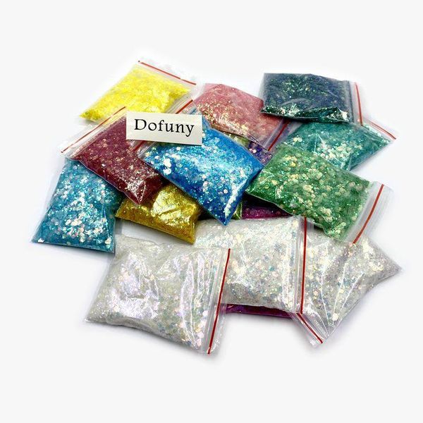 

nail glitter 20g/bag mermaid flakes sparkly 3d hexagon holographic chrome pigment uv gel varnish tips powder, Silver;gold