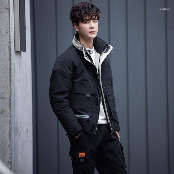 

men's winter warm cotton coat collar section1, Black