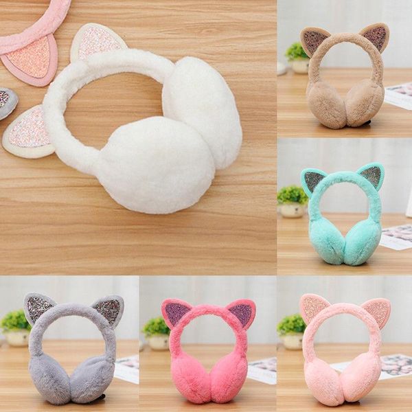 

ear muffs winter autumn warm faux fur earmuffs cute cat earflap plush earmuff for girls ladies women hairbands rhinestone, Blue;gray