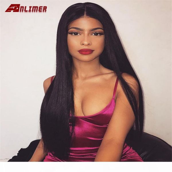 

anlimerperuvian lace frontal huam hair wig for baby hair pre plucked 13*6 silky straight remy hair lace front wig, Black