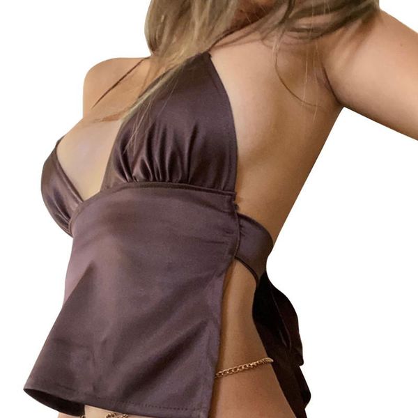 

women's tanks & camis backless crop summer 2021, fashion spaghetti strap sleeveless deep v neck tie back camisole club wear, White