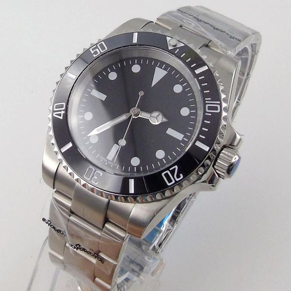 

wristwatches 40mm jinyiuo black sterile dial ceramic bezel date sapphire glass deployment automatic nh35 miyota 82 movement men's watch, Slivery;brown