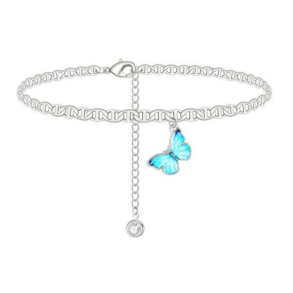 

butterfly charm anklet chain silver gold diamond beach chains anklets bracelet women fashion jewelry, Red;blue