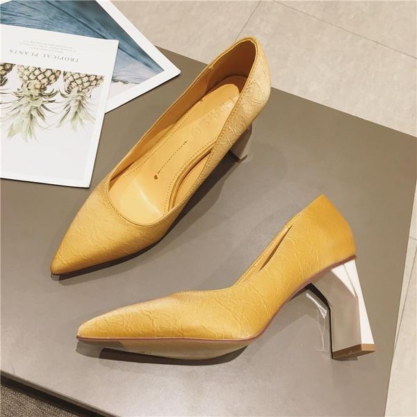 

dress shoes strange high heels woman brand designer pointed toe bright yellow pumps tacones mujer elegant ladies working y1002, Black
