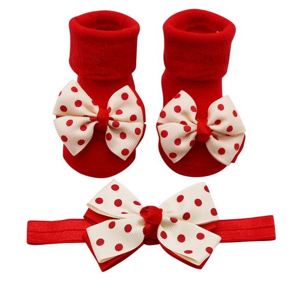 

socks baby infant +1pc hair belt toddler girls bow wave point anti-slip cotton children's kids girl autumn warm, Pink;yellow