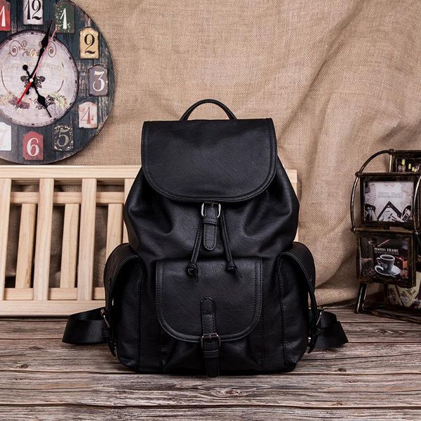 

backpack q male korean fashion travel small waterproof leather simple leisure street student bag